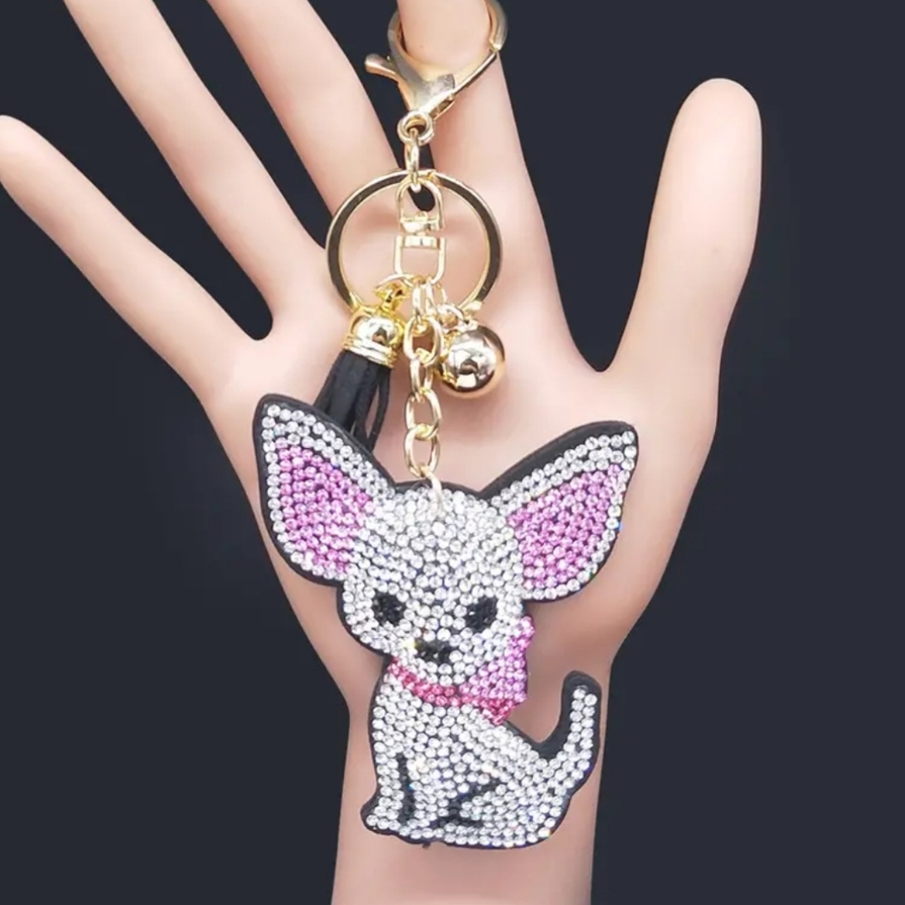 Crystal Rhinestone Chihuahua Keychain/Purse 🎒👜 Charm ~ Pet Dogs Puppy🐕🐾 - Picture 2 of 5